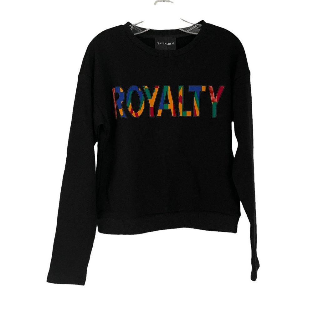 Tribalyn Black Royalty Long Sleeve Crewneck Pullover Cotton Sweatshirt Small S